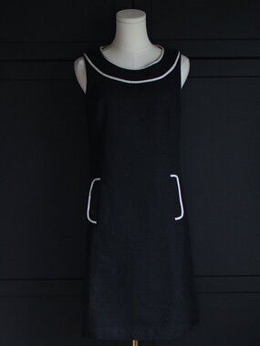 Ann Taylor LOFT | Black Basketweave Knit Contrast-Trim Sheath Dress